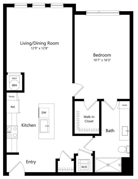 One Bedroom Floor Plan with Shower | 815 Sq. Ft. at Lyra Luxury Apartments in Sarasota FL